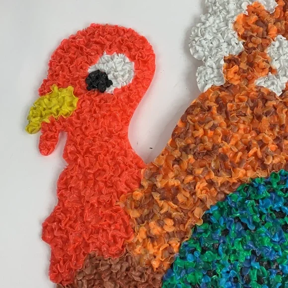 Vintage Melted Popcorn Wall Decoration Thanksgiving Large Turkey Collectible